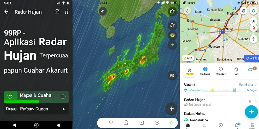 Antarmuka aplikasi 99RP menampilkan peta radar hujan secara jelas dan informatif.