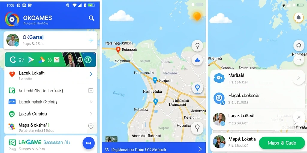 Tampilan antarmuka aplikasi Lacak Lokasi OKGAMES yang sederhana dan informatif.