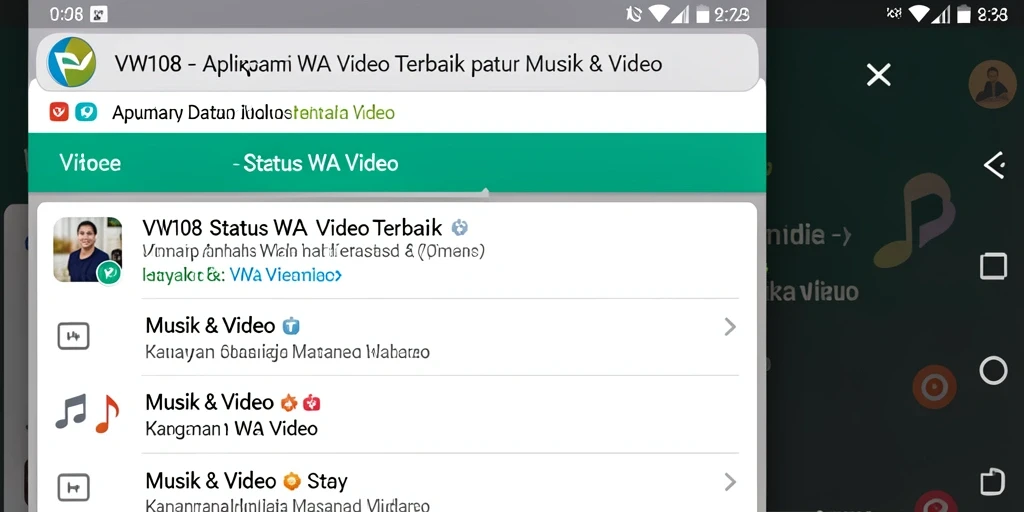 Tampilan antarmuka aplikasi VW108 untuk Status WA Video.